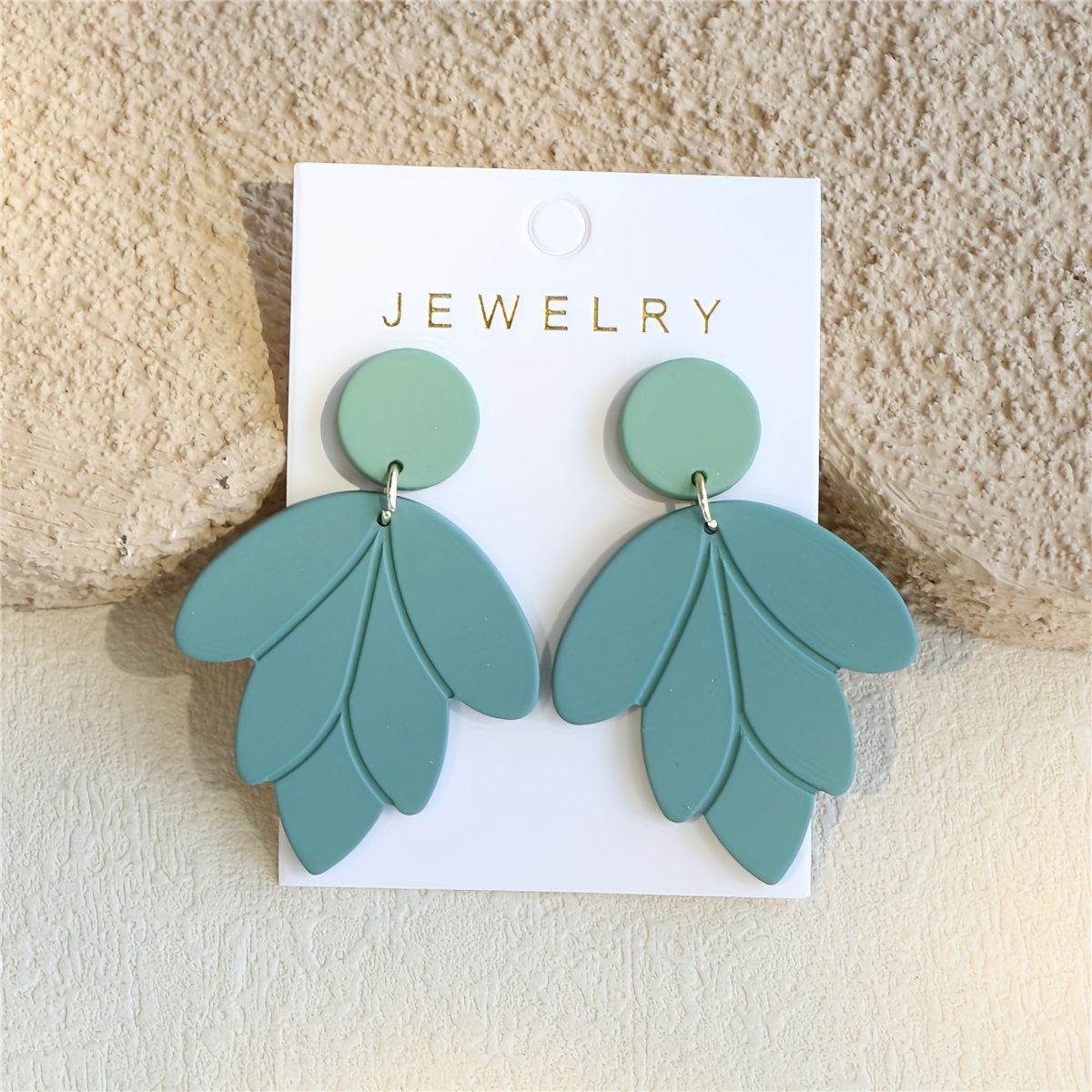 Women's Light Green Clay Texture Leaf Earrings